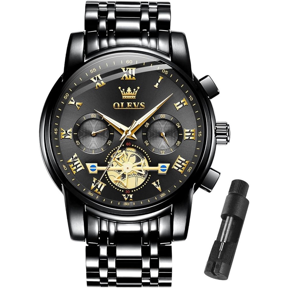 OLEVS Watches for Men with Date Luxury Big Face Waterproof Stainless Wristwatch